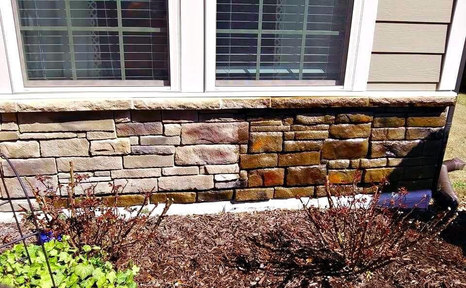 Photo of Sealed Existing Natural Hardscape Stone House Exterior To Bring Out the Stone's Natural Mineral Highlights - Photo shows Before and After